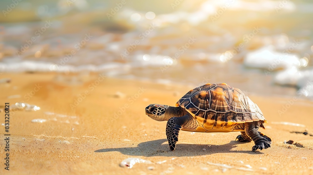 Fototapeta premium Turtle walking on the beach sand