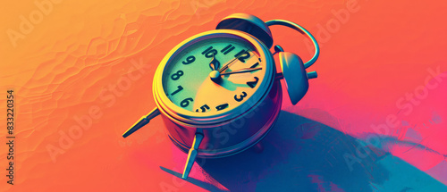 Wallpaper Mural A clean, simplified depiction of a classic alarm clock, its hands frozen in time, set against a background of bold, gradient colors. Torontodigital.ca