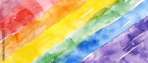 Watercolor texture of a rainbow flag on white background, ideal for Pride Month celebrations, representing LGBTQ pride and the fight for equal rights