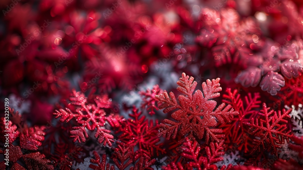Many red snowflakes are arranged in a beautiful pattern. Many red snowflakes are arranged in a beautiful pattern.