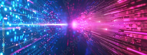 Digital technology metaverse neon blue pink background cyber information