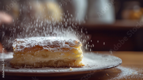 Piece of Cream Pie Dusted with Powdered Sugar photo