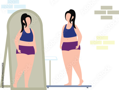 The girl is looking at herself in mirror.