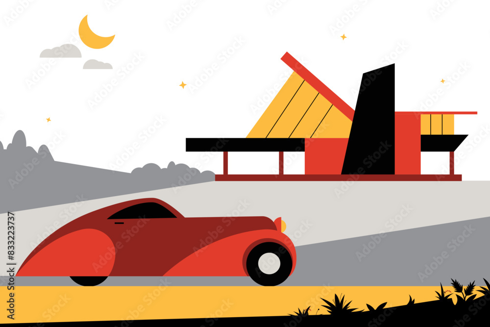 Modern house and car