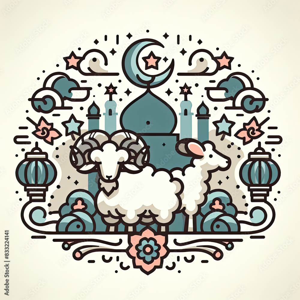 happy eid al adha with simple art illustration happy eid al adha with simple art illustration