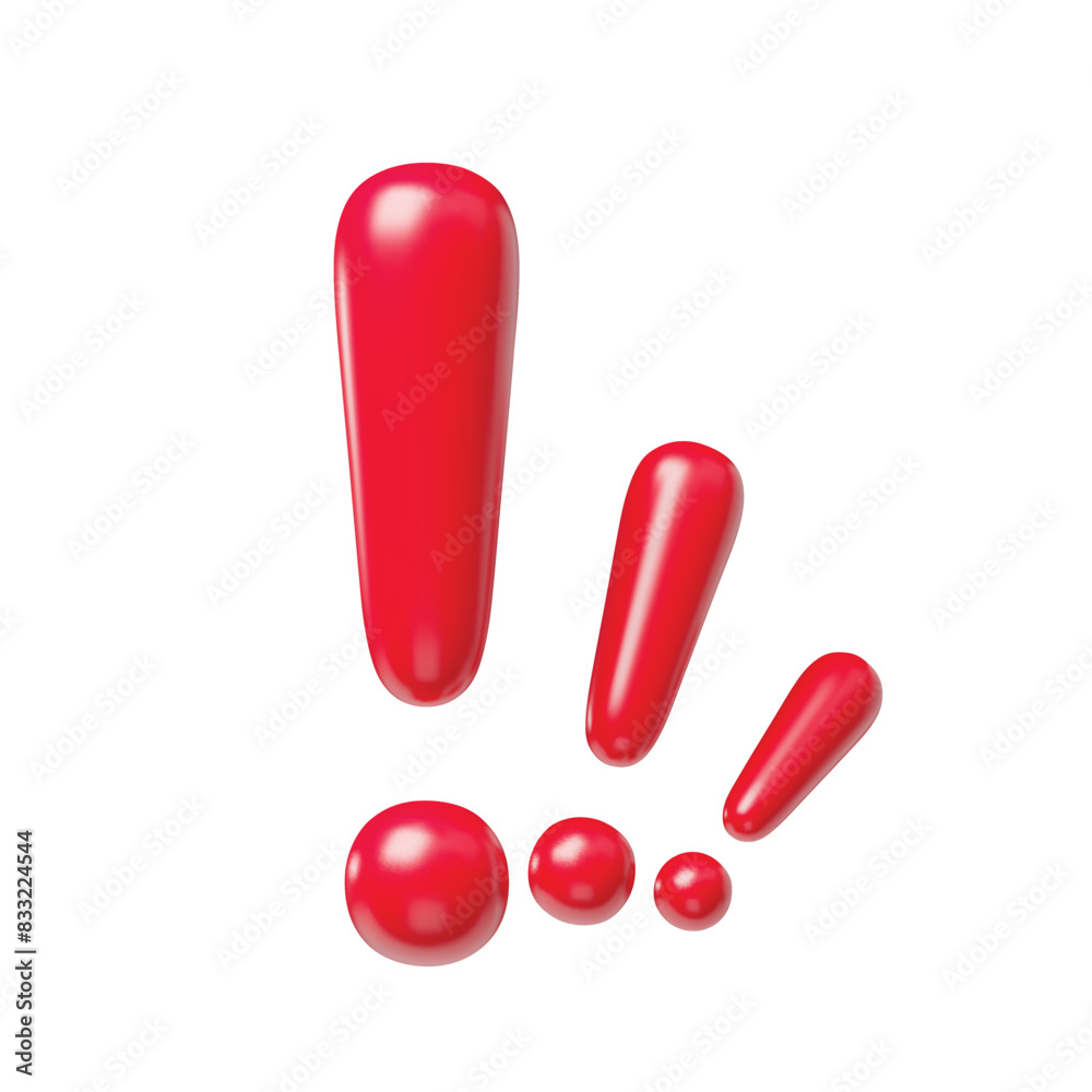 Red exclamation signs realistic 3d realistic symbols set. Glossy exclamation marks, warning, attention, secure signals, caution or error mark three-dimensional rendering vector illustration Red exclamation signs realistic 3d realistic symbols set. Glossy exclamation marks, warning, attention, secure signals, caution or error mark three-dimensional rendering vector illustration