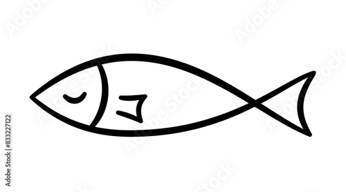 Doodle fish icon. Hand drawn sea fish. Children sketch drawing. Simple line art. Vector illustration isolated on white background.