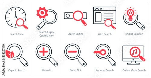 A set of 10 seo icons as search time, search engine optimization, search engine