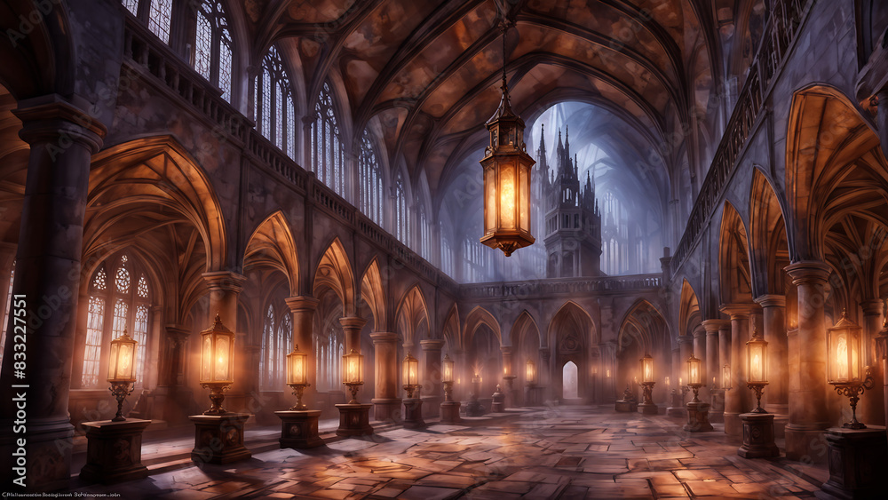 Fototapeta premium old temple with mistic lights. generative AI