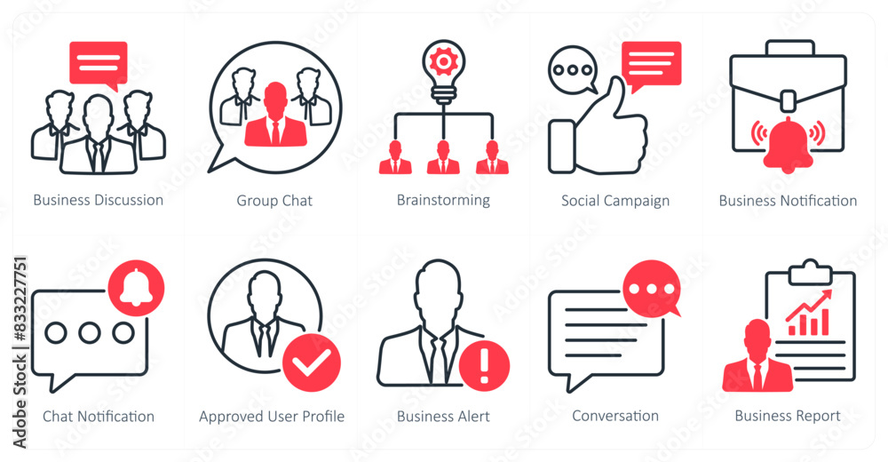 A set of 10 seo icons as business discussion, group chat, brainstorming A set of 10 seo icons as business discussion, group chat, brainstorming