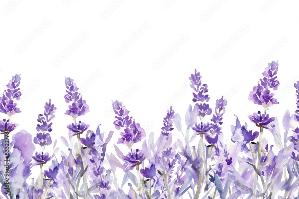 Naklejka premium Lavender watercolor border backgrounds blossom flower.