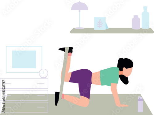 The girl is exercising with the band.