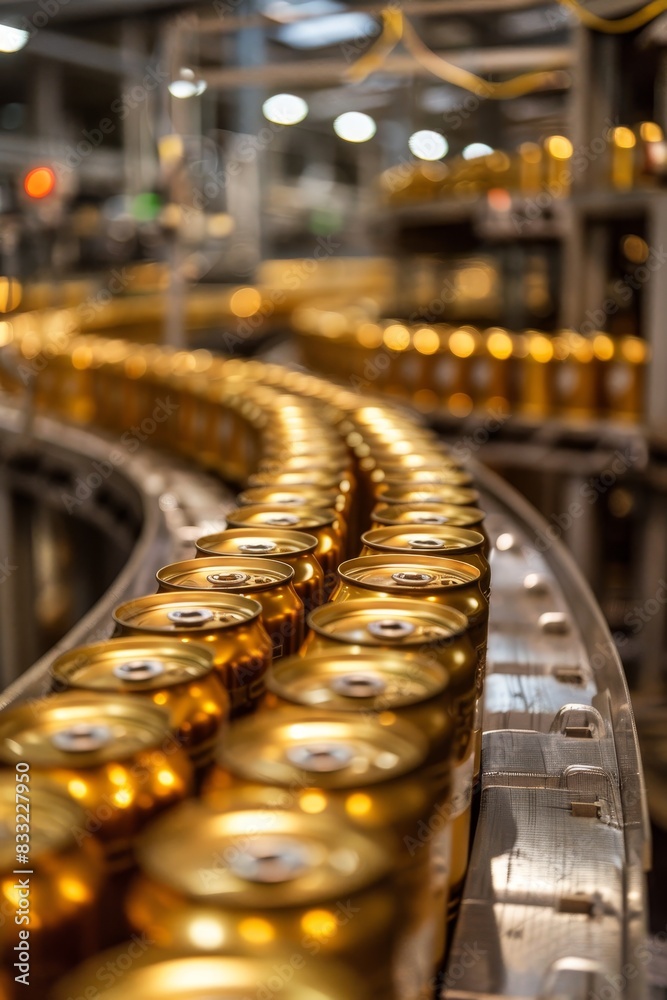 A production line of canned goods creates an industrial rhythm in a factory setting A production line of canned goods creates an industrial rhythm in a factory setting
