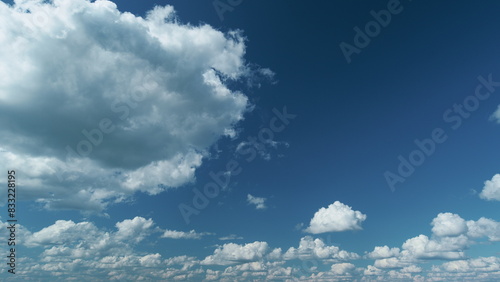 Soft White Cumulus Clouds Move In Blue Sky. Beautiful Nature. Natural Background.