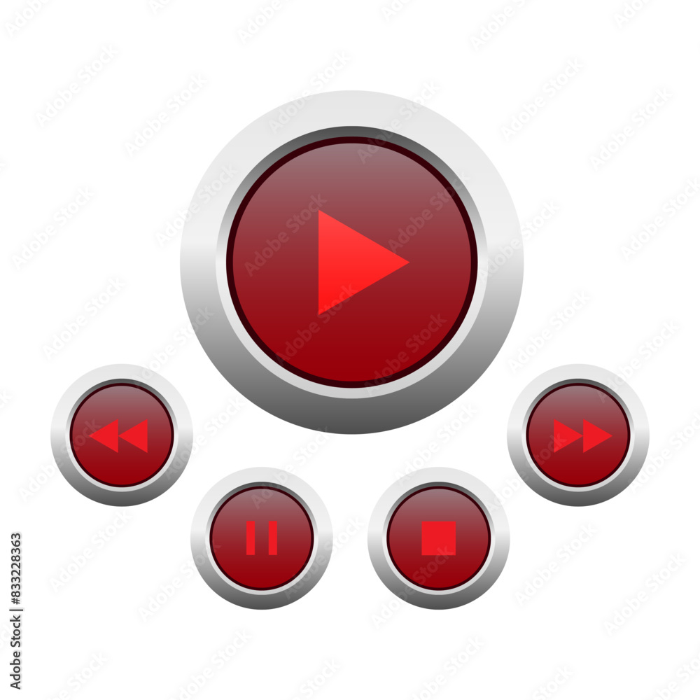 Glossy red web buttons and music controls icons set. Vector illustration. Glossy red web buttons and music controls icons set. Vector illustration.