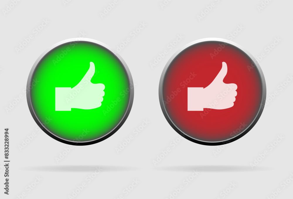 Thumbs up and down buttons on white. vector illustration.