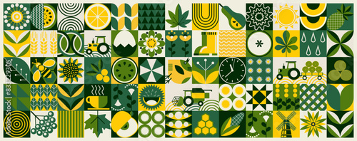 Abstract minimalist summer horizontal pattern, cover, postcard in green tones, modern typography. Summer vacation, travel, vacation, travel, illustration. Geometric mosaic promo ads design template