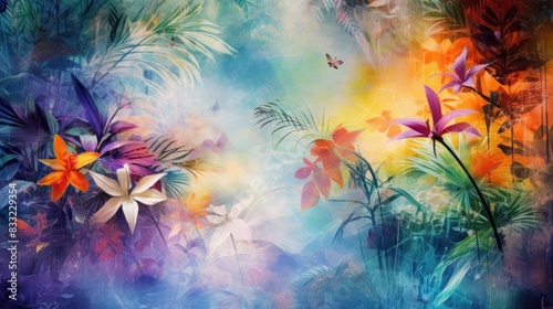 Modern colorful tropical floral pattern. Cute botanical abstract contemporary pattern wallpaper