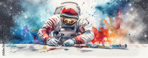 Astronaut in Space Suit Sitting on Ground © iwaart