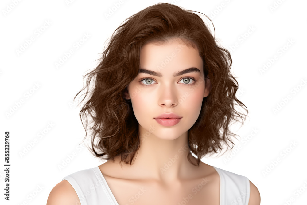 Portrait of young beautiful curly woman isolated on transparent background. Portrait of young beautiful curly woman isolated on transparent background.