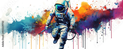 Man in Space Suit With Paint Splattered Background © iwaart