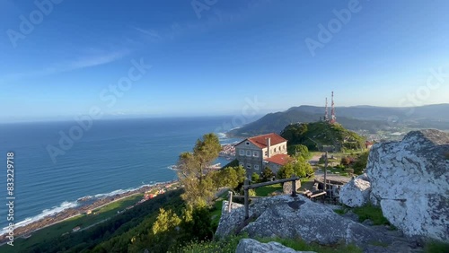 Scenic view of the Atlantic coast in Galicia at the sunset. Mount Santa Tecla, Spain.