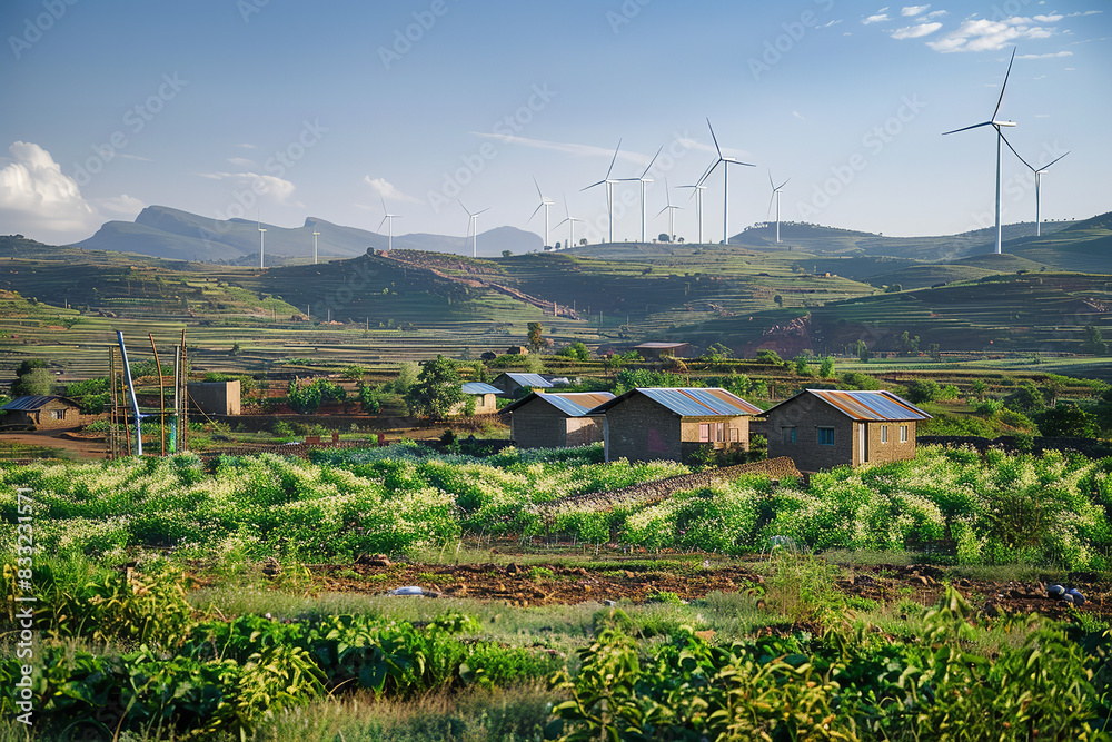 Village Transforms from Industrial to Eco-friendly with Wind Turbines and Organic Farms  