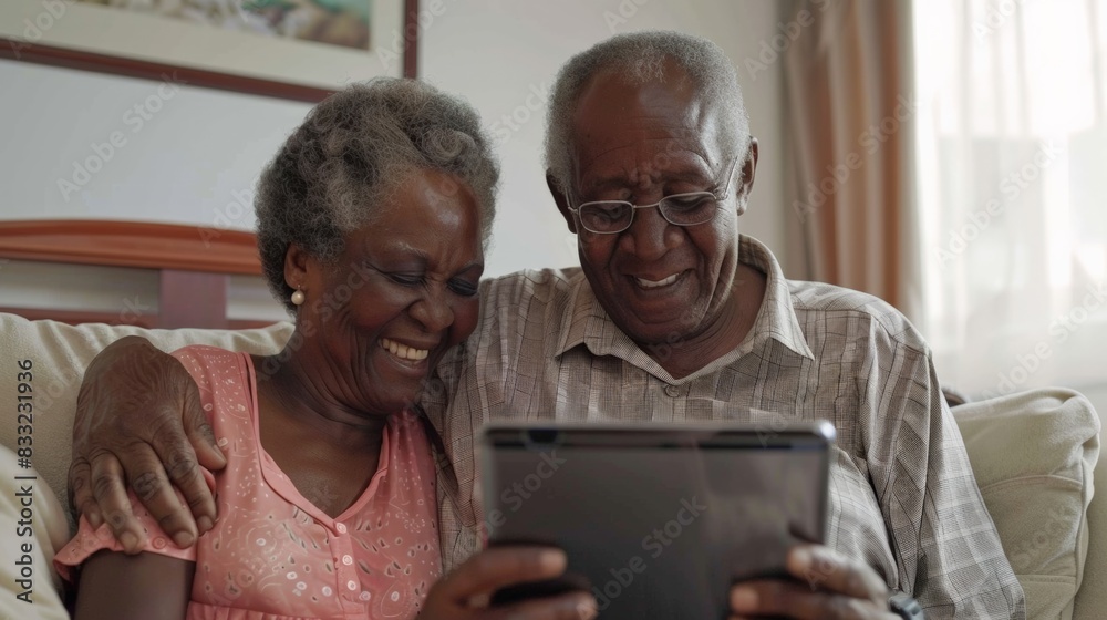 Portrait of Senior couple using a tablet together at home Portrait of Senior couple using a tablet together at home