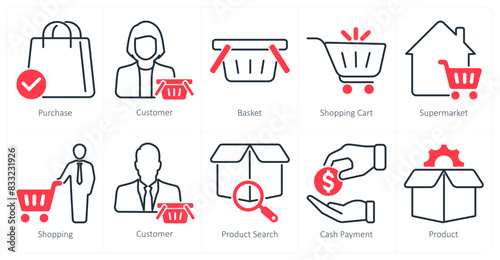 A set of 10 shopping icons as purchase  customer  basket