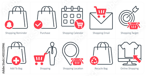 A set of 10 shopping icons as shopping reminder  purchase  shopping calendar