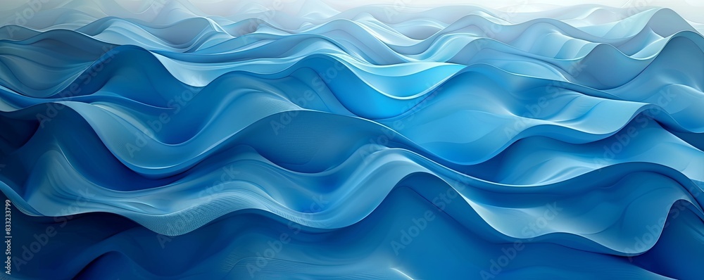 Fototapeta premium Blue 3D soft waves with gradient transitions, creating a serene abstract background