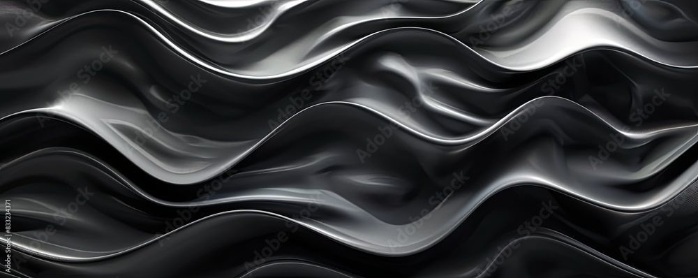 Obraz premium Black 3D soft waves with gradient transitions, creating a serene abstract background
