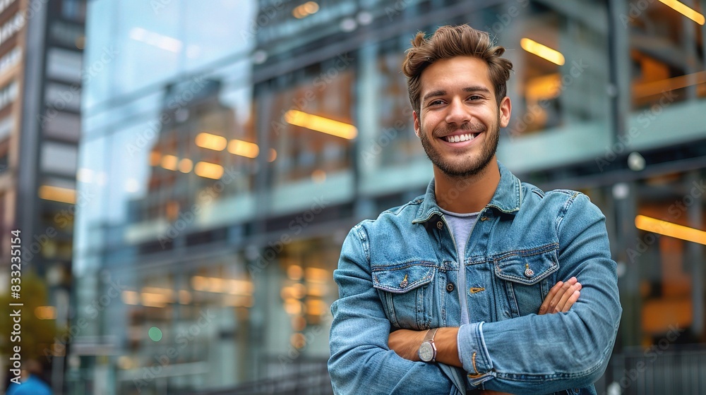 Young professional portrait with a modern building in the background Young professional portrait with a modern building in the background