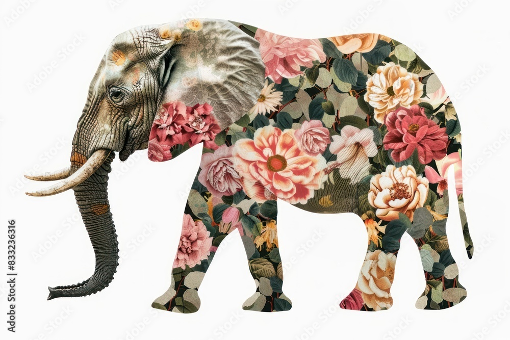 Obraz premium Flower Collage Elephant elephant wildlife reptile.