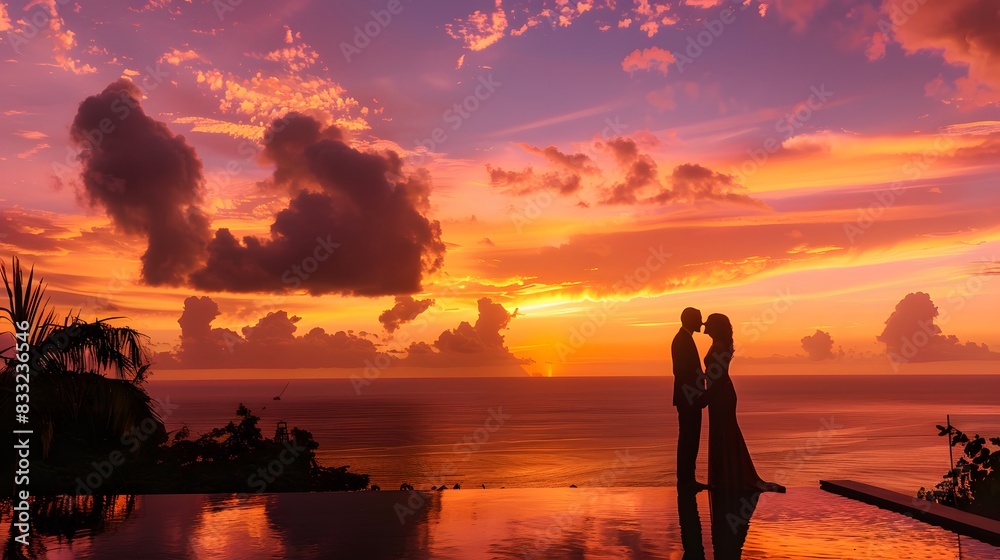 Smiling young couple walking along a beach at sunset Smiling young couple walking along a beach at sunset