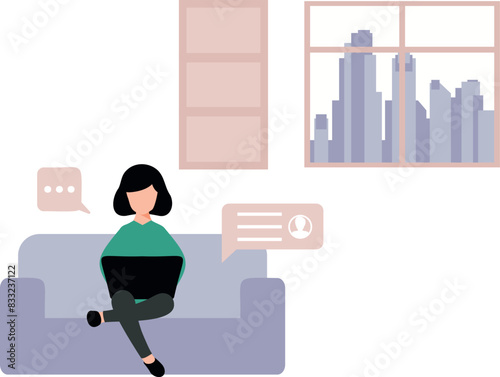 A girl is using laptop for freelancing.