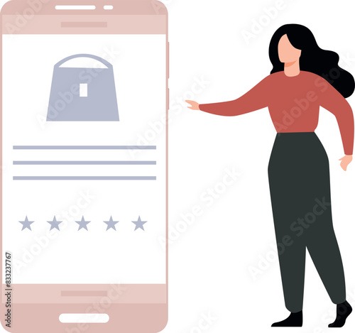 Girl giving star rating on online shopping.