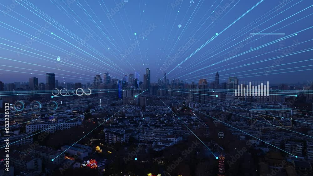 smart Connected city skyline. Futuristic network concept, city Technology