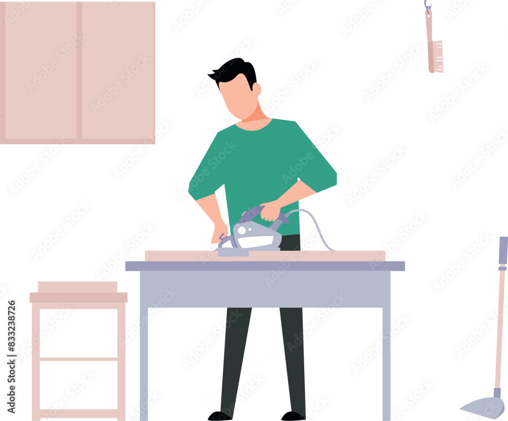 Fototapeta premium The boy is ironing clothes.