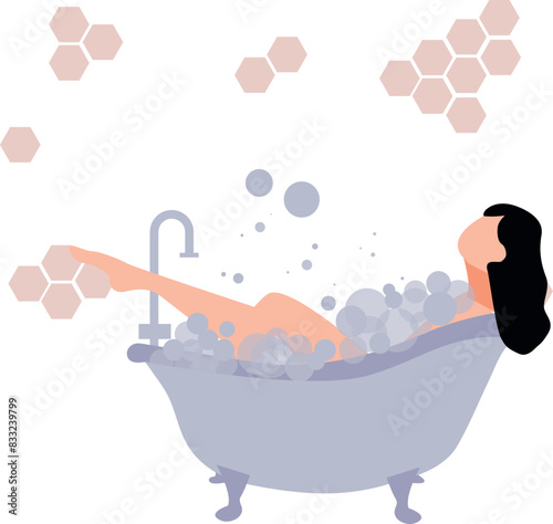 The girl is bathing in the bathtub.