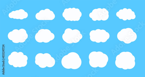Cloud set. Clouds isolated on blue sky vector collection. White clouds isolated on light blue background. Flat design.