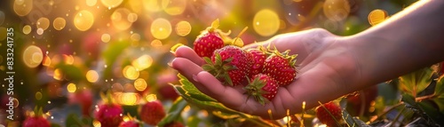 A human hand gripping a bunch of strawberries against a solid white backdrop with abundant copy space
