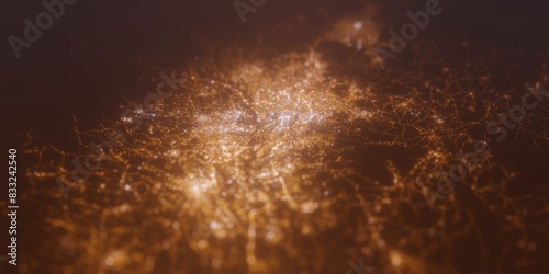 Street lights map of San Jose (Costa Rica) with tilt-shift effect, view from west. Imitation of macro shot with blurred background. 3d render, selective focus © Hairem