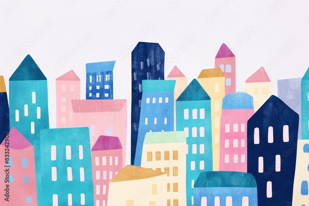 Cute city illustration neighborhood painting pattern.