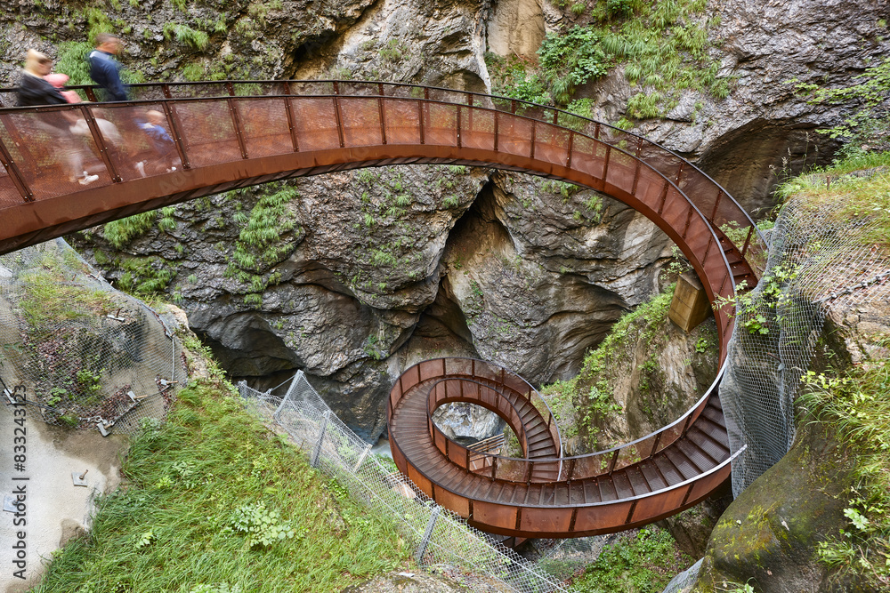 Liechtenstein gorge. Spriral staircase. Hanging corridor. Salzburg region. Austria
