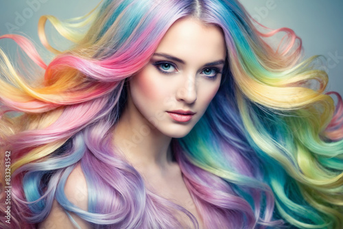 Colorful hair Pretty Girl beauty portrait. dyed hair Beautiful Young Woman