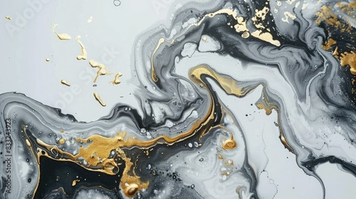 Marble texture background wallpaper, surrounded by gold strokes, gray and black color scheme, high-end abstract artistry, Generative AI