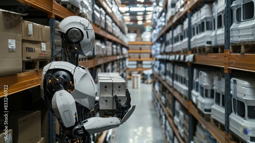  A humanoid robot navigates a storage facility