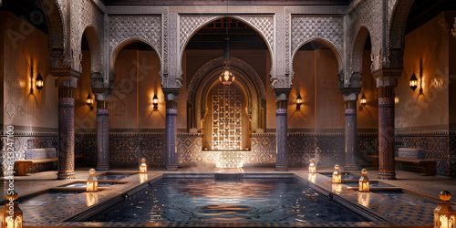 Luxurious setting with ornate decor and tranquil waters .