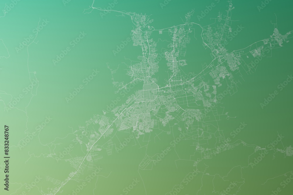 Map of the streets of Valencia (Venezuela) made with white lines on yellowish green gradient background. Top view. 3d render, illustration Map of the streets of Valencia (Venezuela) made with white lines on yellowish green gradient background. Top view. 3d render, illustration